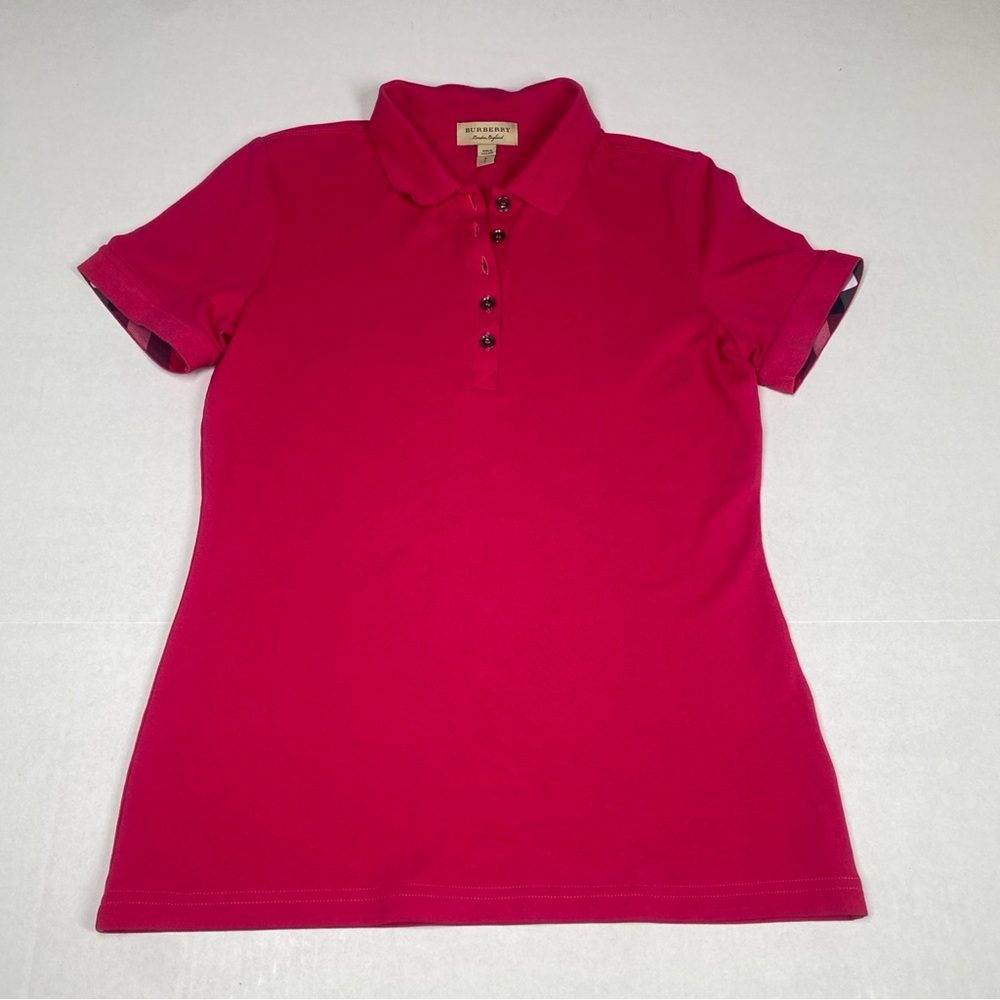 Burberry Women’s Small Pink Solid Pique Mesh Cotton Polo Shirt - Picture 2 of 10